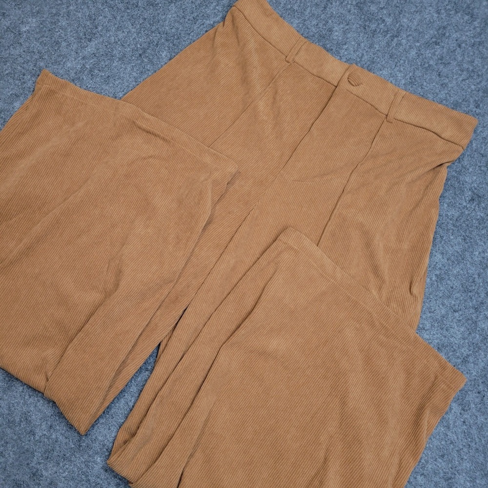 Shein Pants Womens‎ 0XL Brown Corduroy Stretch Relaxed Curve Flare Leg Waistband